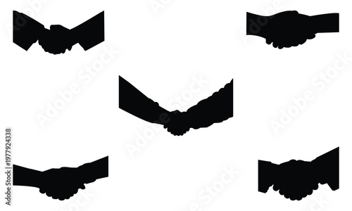 Silhouette collection of business handshakes on white background representing successful teamwork collaboration partnership deal agreement professional relationship trust and cooperation