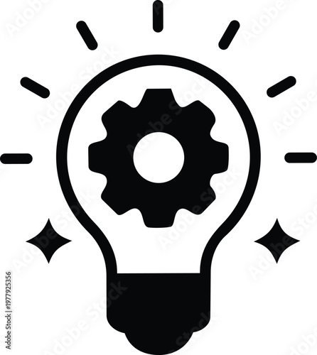 Innovation icon with lightbulb and gear representing creativity