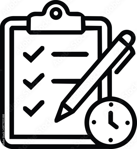 Productivity icon with checklist clipboard and clock for time management