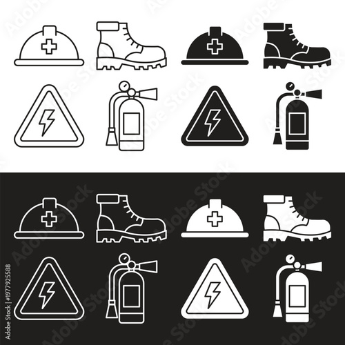 Construction and Industrial Safety Equipment Icon Set Vector Illustration
