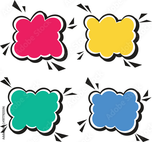 Set of Colorful Comic Speech Bubbles Pop Art Style with Impact Lines Vector