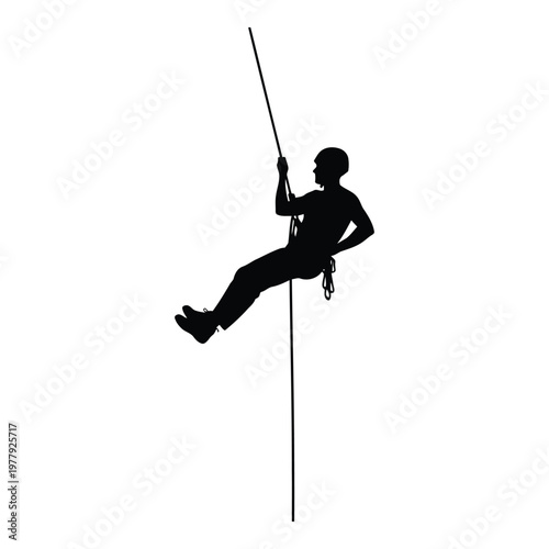 Person climbing rope with safety harness attached for outdoor physical activity and training vector on white background