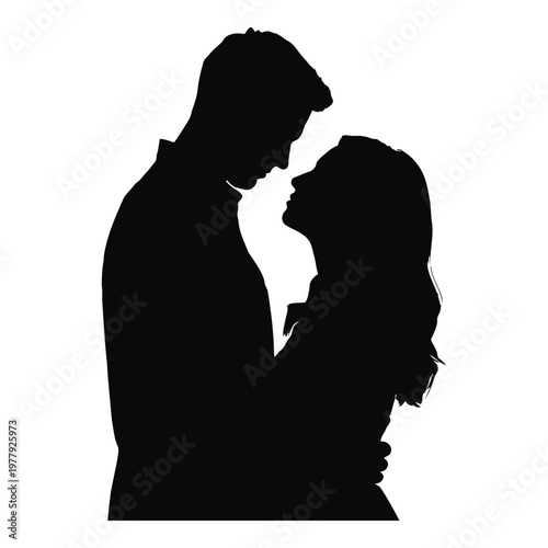 Silhouette couple embracing tenderly sharing intimate moment heartfelt connection love vector on white background