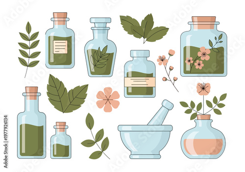 Alternative Medicine and Natural Remedies Collection Flat Illustration
