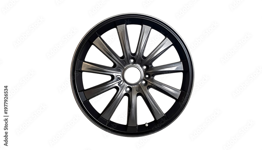 Obraz premium Sleek alloy wheel showcasing modern design on an isolated background