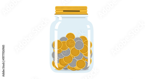 Jar of assorted coins inside.