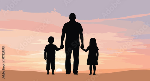 Silhouette of a man with children.