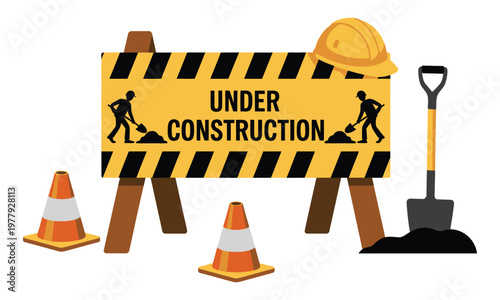 Traffic warning sign board for construction zone vector illustration isolated on white background showing caution, roadwork, safety, and hazard alert symbols.