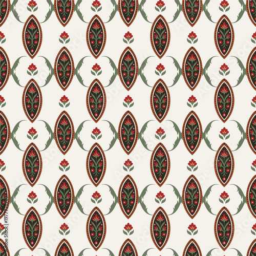 Light Ogee Floral Cartouche Print