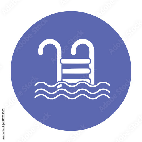 Swimming pool ladder icon with water waves