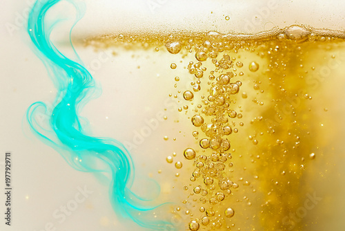 Golden Champagne Bubbles with Cyan Smoke