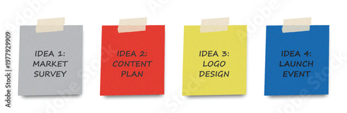 Creative Idea Notes Workflow Concept with Sticky Notes Business Planning Strategy Illustration, Concept of agile methodology, project planning, and creative brainstorming