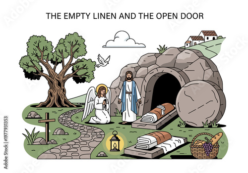 The Empty Tomb and the Risen Christ A Vector Illustration of Easter Morning's Hope and Revelation