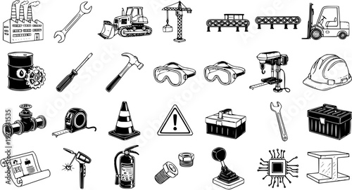 Construction  Industrial Safety Icons - Hand Drawn Engineering Elements