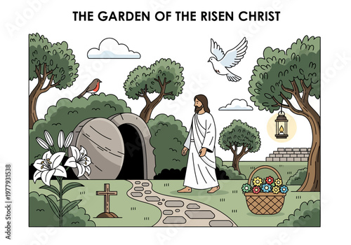 The Garden of the Risen Christ A Symbolic Depiction of Resurrection and Hope