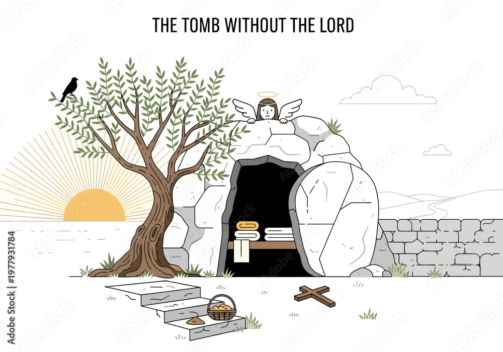 Fototapeta premium Empty Tomb Illustration A Symbol of Resurrection and Hope on Easter Morning