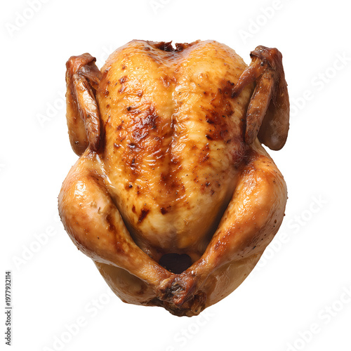 Whole roast chicken isolated on transparent background, png cutout