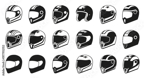 Collection of Motorcycle Helmet Illustrations in Vector Format.