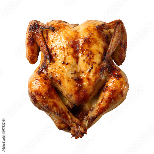 Whole roasted poultry isolated on transparent background, studio lighting for design