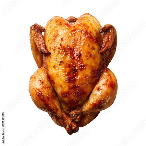 Roasted whole chicken isolated on transparent background, png cutout