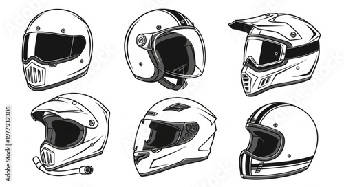 Collection of Motorcycle Helmets - Diverse Styles and Designs.