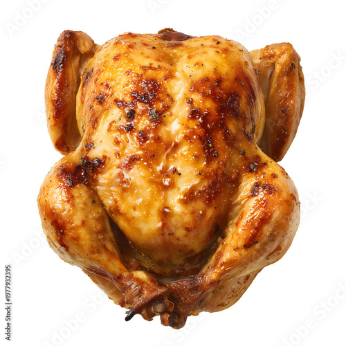 Whole roast chicken isolated on transparent background, commercial stock photo
