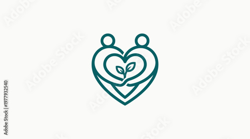 Heart Emblem with Connected People and Leaves
