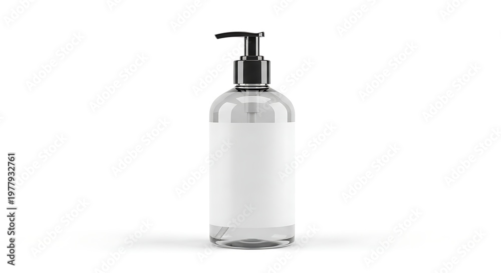 Obraz premium Isolated clear bottle with black pump dispenser on white background product mockup