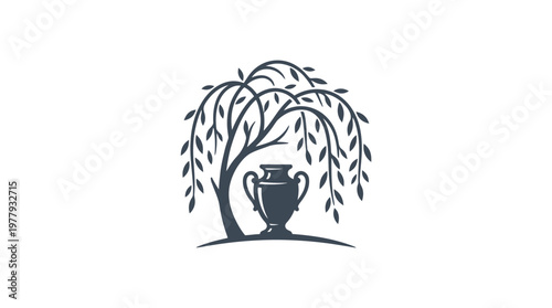 Elegant Willow Tree with Decorative Urn Symbol