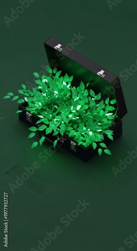 Green plant in black planter box.