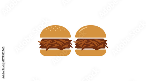 Two Pulled Pork Sandwiches Isolated on White Background