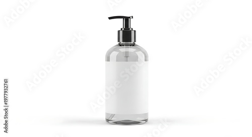 Isolated clear bottle with black pump dispenser on white background product mockup