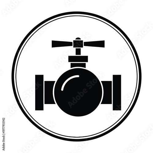 Industrial valve icon in circle symbol for plumbing and machinery