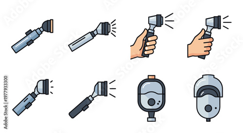 Medical Otoscope and Ophthalmoscope Icon Set: Diagnostic Tools
