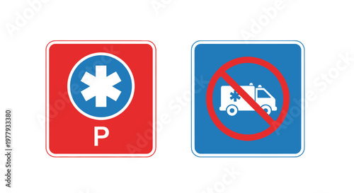 Ambulance Parking and No Parking Signs: Medical Emergency and Restriction Symbols