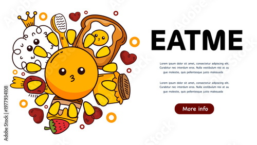 bright food character banner with smiling sun egg toast and fresh berries