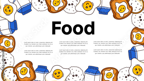 breakfast milk and egg characters frame for healthy morning meal promotion banner