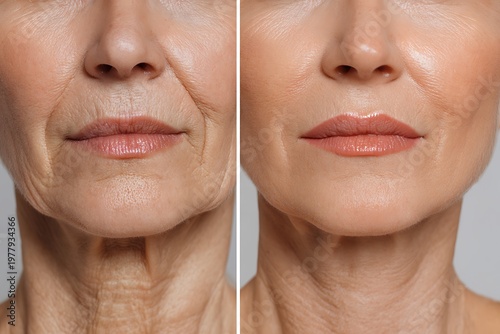 before after anti aging treatment, sagging skin vs lifted firm skin,