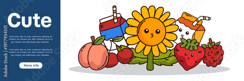 cute sunflower and fruit mascot for organic garden and nature theme banner