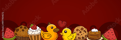 chocolate cupcakes and cookie desserts on dark background for sweet bakery night