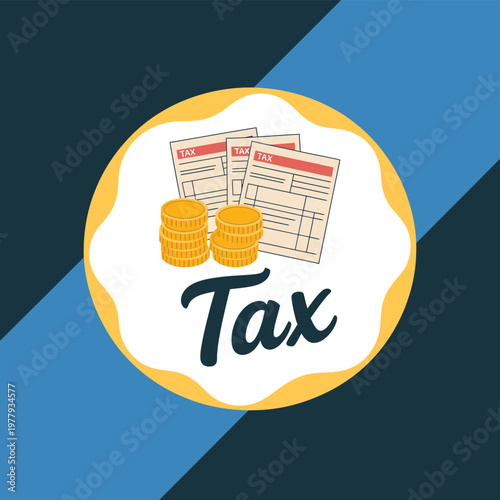 Tax documents and gold coins are arranged neatly to represent a professional financial concept.