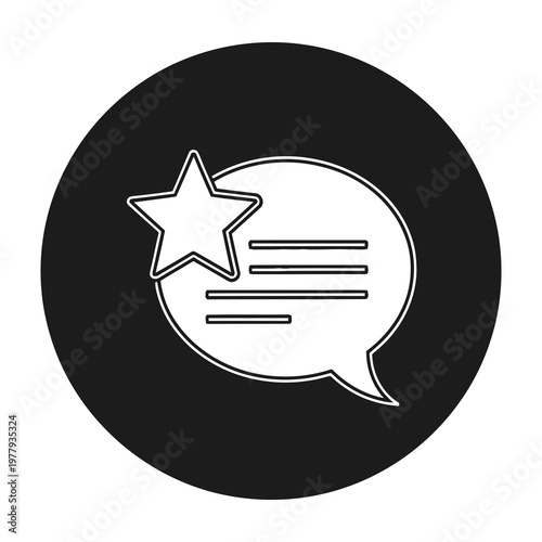 star rating speech bubble icon with text lines for feedback review