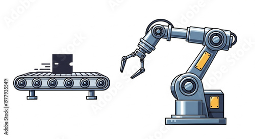 Robotic Arm and Conveyor Belt with Cube.
