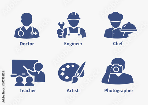 A set of Specific Job icons focuses on simplicity, elegance, and ease of recognition. Vector Sign for Logos, Labels, and Icons.