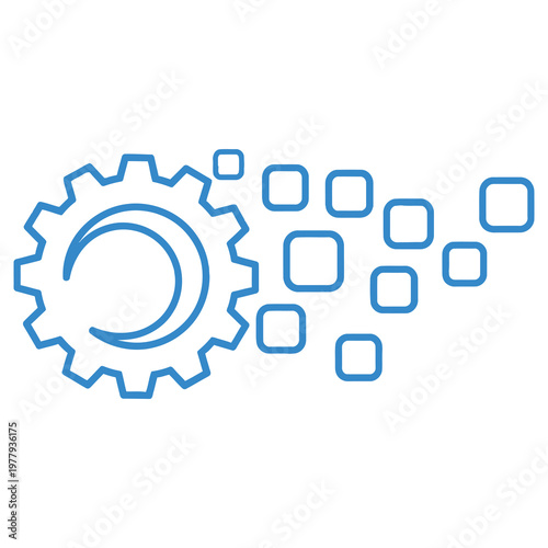 Blue gear icon with squares technology concept for settings or configuration