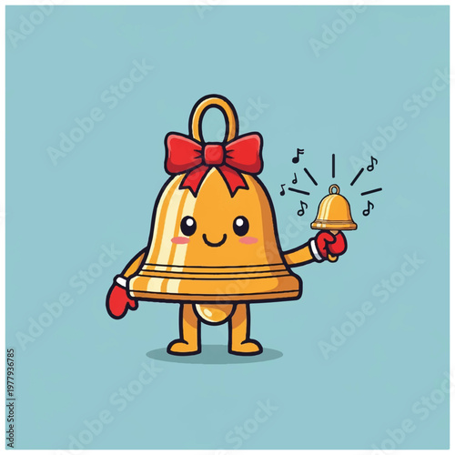 Cartoon Bell Character with Red Bow.