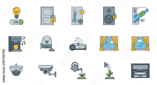 Smart Home Technology Icons: Security, Automation, Comfort, and Convenience