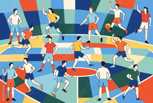 Colorful Geometric Handball Players Dynamic Action Sport Illustration