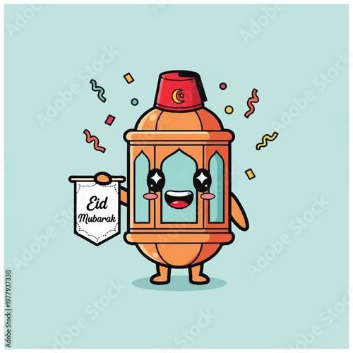 Cartoon Lantern Character Wearing Fez.