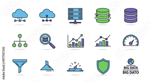 Big Data Icons Set: Cloud, Server, Database, Analytics, Security, Network, Speed